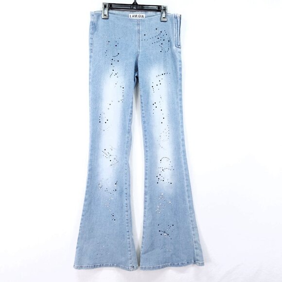 I.AM.GIA Low Rise Flared Jeans XS Rhinestone Detail Y2K Inspired - Picture 1 of 13